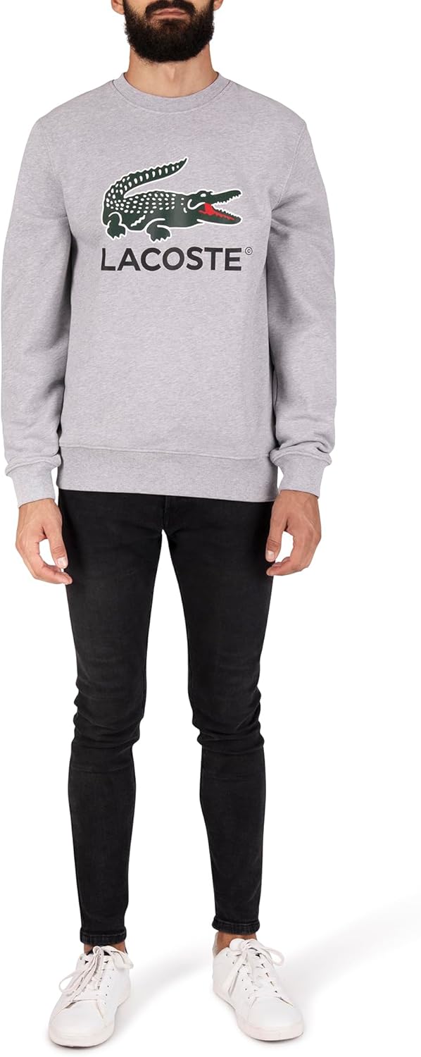Lacoste Herren Sweatshirt SH1281, Männer Pullover,sportlicher Sweater,Logo XXL Silver Chine (Cca), X