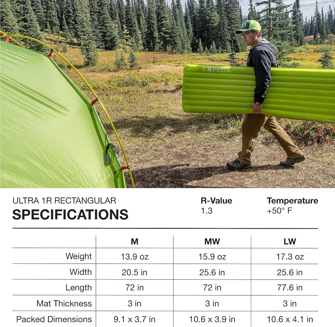 Exped Ultra 1r Lw Grün - Leichte komfortable Trekking Schlafmatte, Grösse 197 cm - Farbe Lichen 1R: