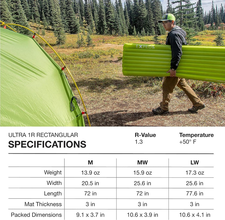 Exped Ultra 1r Lw Grün - Leichte komfortable Trekking Schlafmatte, Grösse 197 cm - Farbe Lichen 1R: