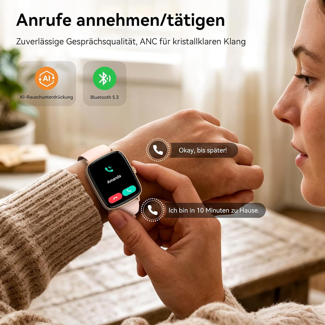 Yoever Smartwatch Damen mit Telefonfunktion - 1.85" Fitnessuhr Damen mit Herzfrequenz SpO2 Schlafmon