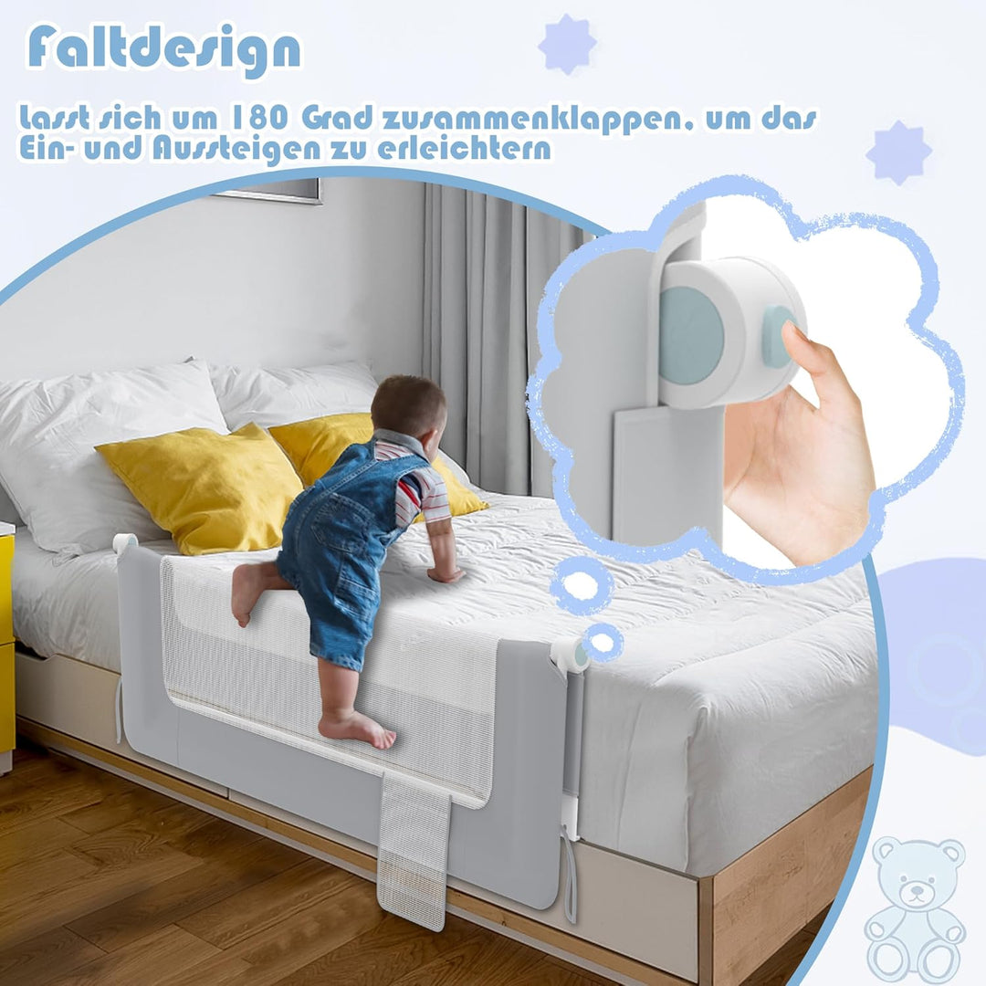 FIVMEN Bettgitter 200cm Rausfallschutz Bett Höhenverstellbar Kinder Bettschutzgitter Zusammenklappba