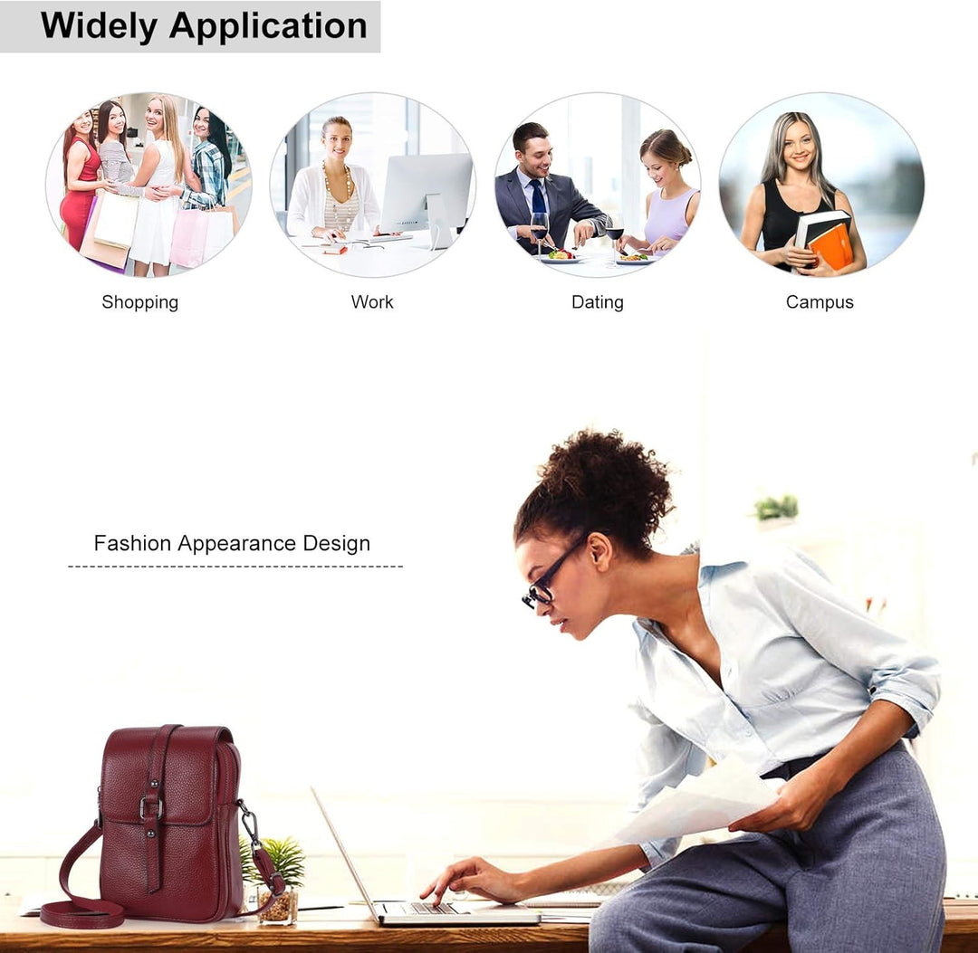 HAWEE Mode Damen Handytasche mit Riemen Echtes Leder Crossbody Handy Umhängetasche Leicht Damen Schu