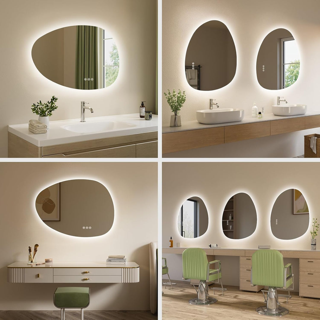 S'AFIELINA Spiegel mit Beleuchtung Asymmetrischer LED Badspiegel 75 × 55 × 2,5 cm (H × B × T) mit To