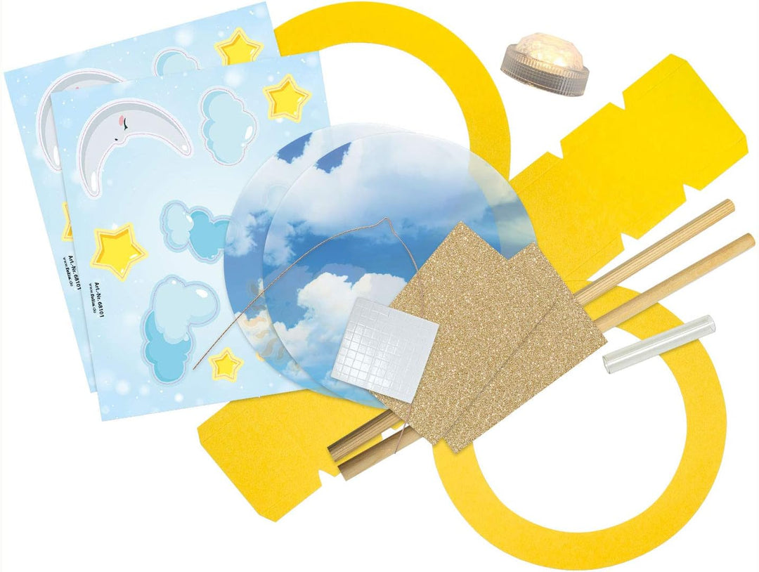 folia 68101 - Laternen - Bastelset, Sonne, Mond & Sterne, inklusive Laternenstab und LED-Licht, Sonn