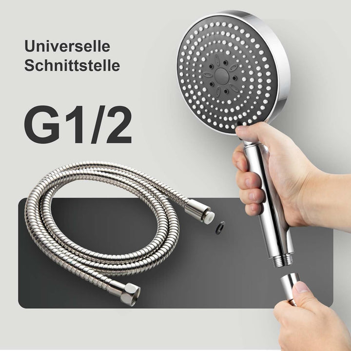 OFFO Duschkopf mit Schlauch 1,6m mit Verdrehschutz, Handbrause mit Filter 6 Strahlarten, Duschkopf G