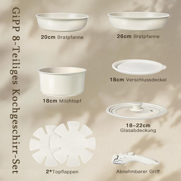 GiPP Kochgeschirr-Set 8-teilig plus 18cm Kühlschrankdeckel, Kochgeschirr-Set mit Antihaft-Beschichtu