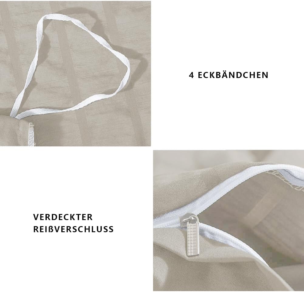 Boqingzhu Seersucker Bettwäsche Beige 200x220cm Sommer Atmungsaktiv Kühlende Wende Bettwäsche Set Be