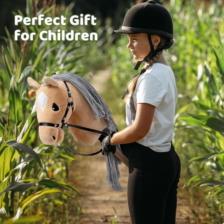 BEJOY Steckenpferd Spielzeug Pferd, Hobby Horse Holzpferd Plüschpferd zum Reiten für Kinder mit Half