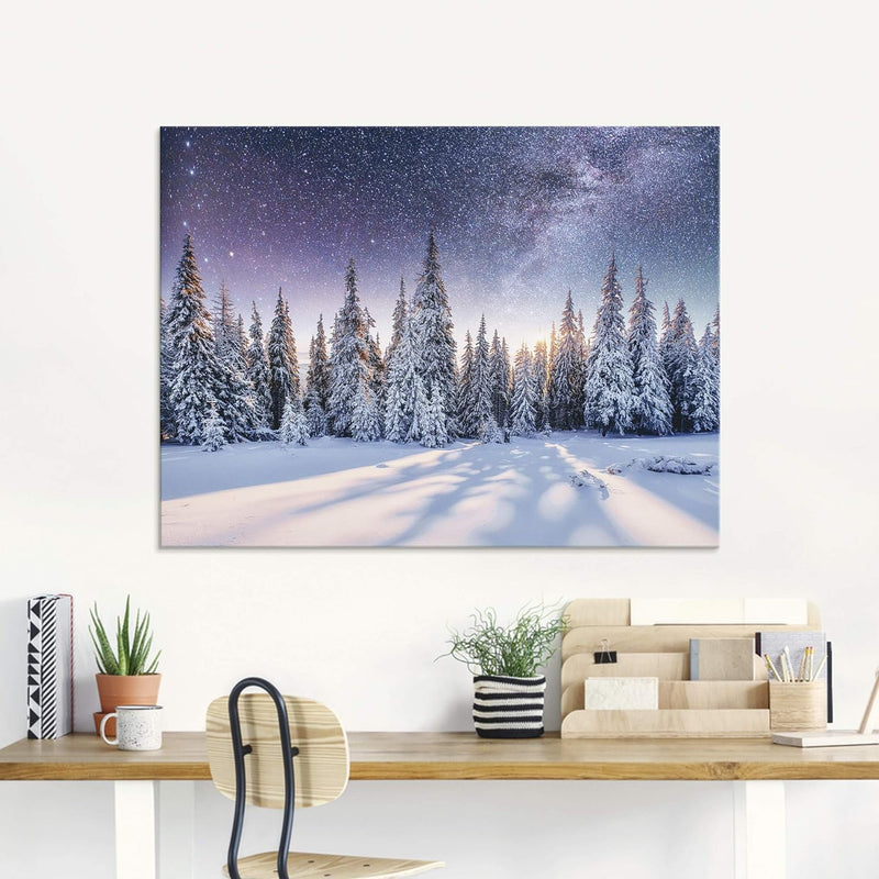 Glasbilder Wandbild Glas Bild einteilig 50x50 cm Quadratisch Winterlandschaft Wald Tannenbaum Natur