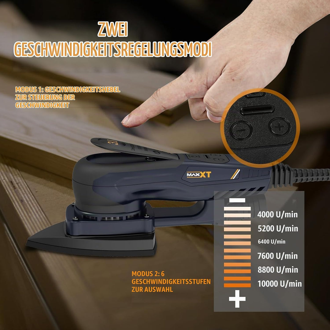 MAXXT Profi Bürstenloser 3mm Dreieck-Schleifer - 350W Starker EC Motor, Geschwindigkeitsregulierung,