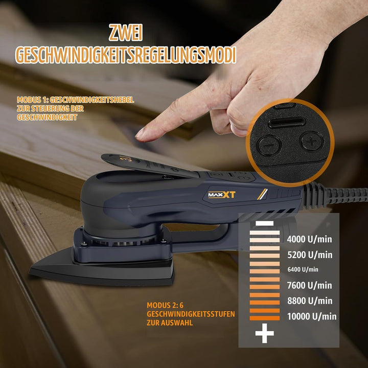 MAXXT Profi Bürstenloser 3mm Dreieck-Schleifer - 350W Starker EC Motor, Geschwindigkeitsregulierung,