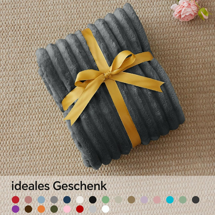 BEDELITE Kuscheldecke Flauschig Decke Klein - weiche Flanell Decken Anthrazit 125x150 für Sofa, Deko