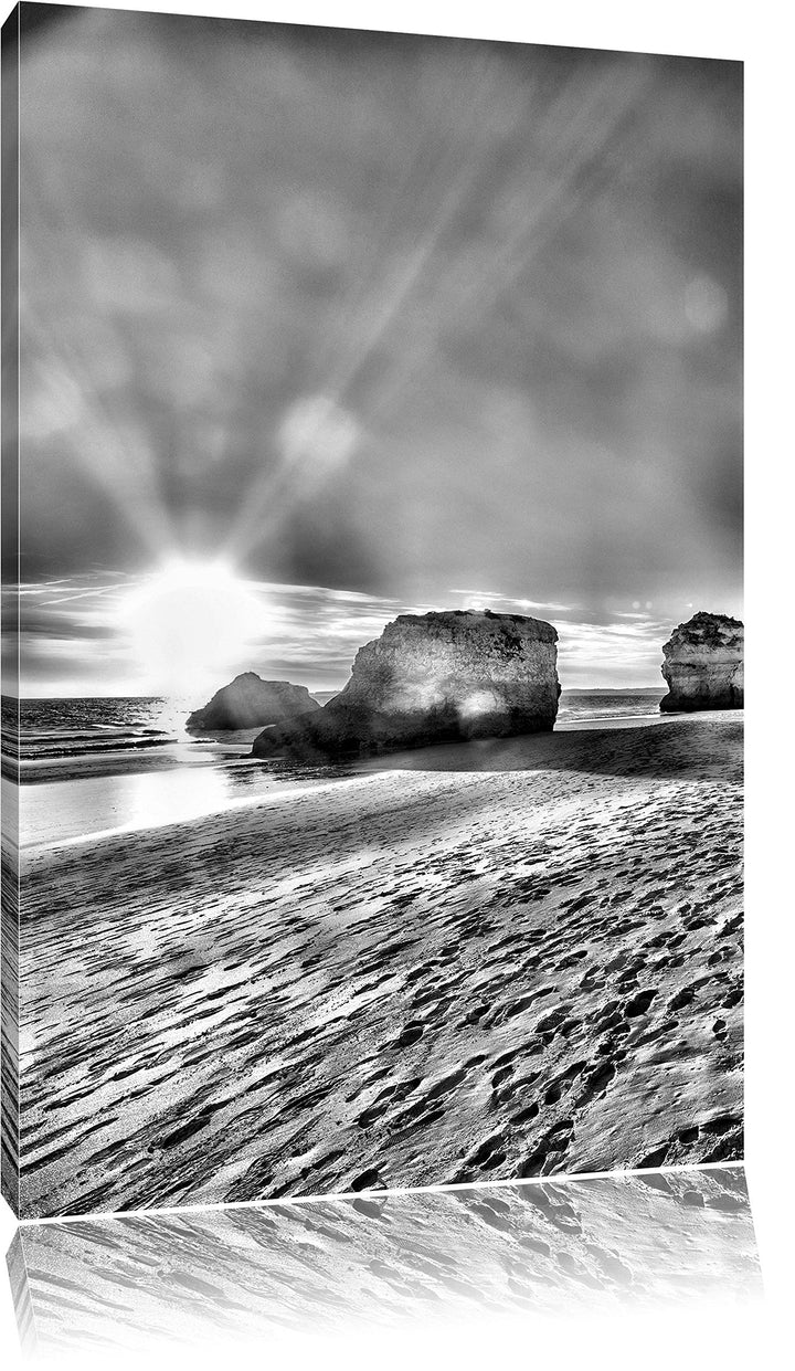 Pixxprint Sonnenuntergang an Felsen als Leinwandbild/Grösse: 100x70 cm/Wandbild/Kunstdruck/fertig be