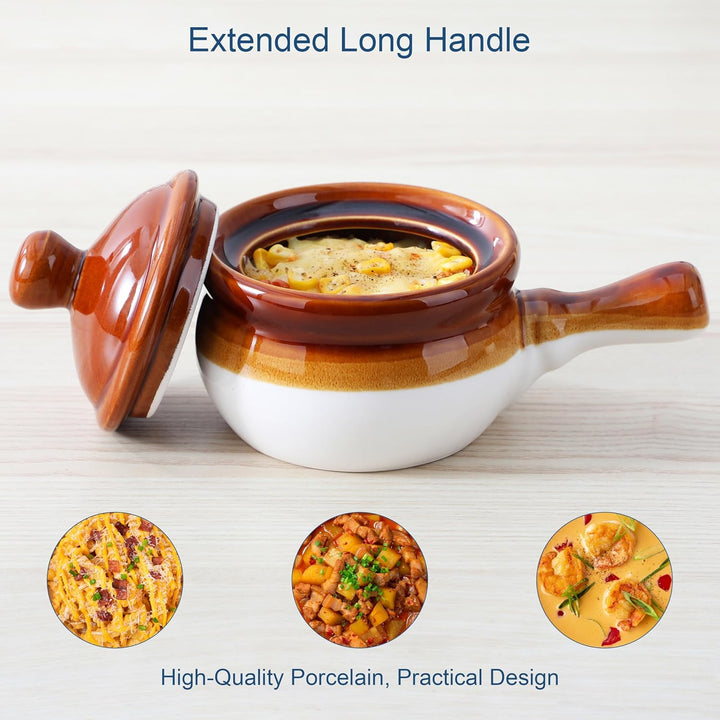 LOVECASA Französische Zwiebel, French Onion Soup Crocks, 4 Stück Steingut Zwiebelsuppe Schalen Set,