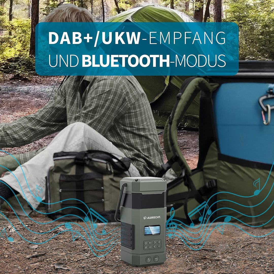 Albrecht DR 114, tragbares DAB+/UKW Outdoor Kurbelradio, 27912, SOS-Notruf, Campinglampe, Taschenlam
