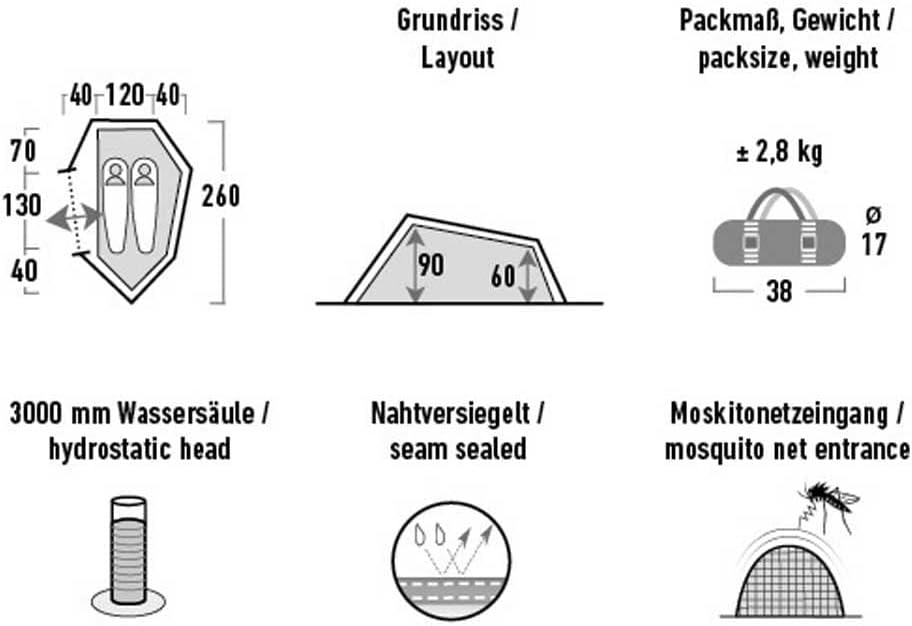 High Peak Leichtgewicht Sparrow, Campingzelt, Trekkingzelt für 2 Personen, Tunnelzelt nur 2,8 kg, Da