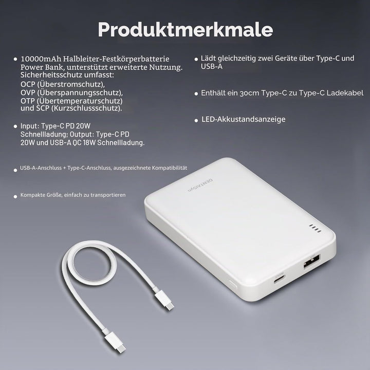 Halbfestkörper Power Bank, 20w10000 mAhsemi-solid Battery mit Schnellladefunktion, ausgestattet mit
