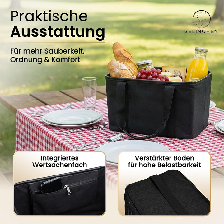 Selinchen® - Premium Einkaufskorb | Hochwertige Einkaufstasche faltbar und mit PU-Ledergriff | Ideal