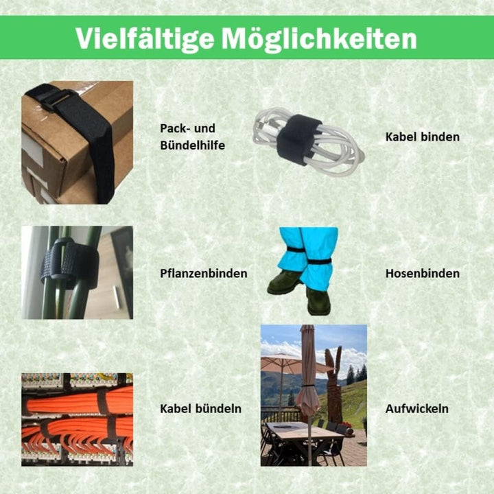 25x Klett Kabelbinder 20 cm - schwarz mit Schnalle - wiederverschliessbares Klettband 20cm mit Öse -