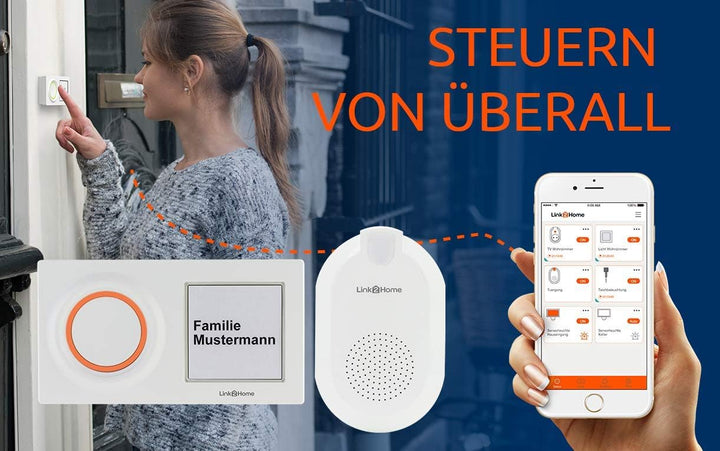 REV 0088277012 Link2Home, WLAN Funk-Gong mit Taster,App Steuerg. 6 Klänge , weiss WLAN Gong, WLAN Go