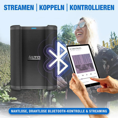 Alto Professional Busker 200W tragbares PA Lautsprechersystem mit Akku, Bluetooth, 3-Kanal Mixer, Al