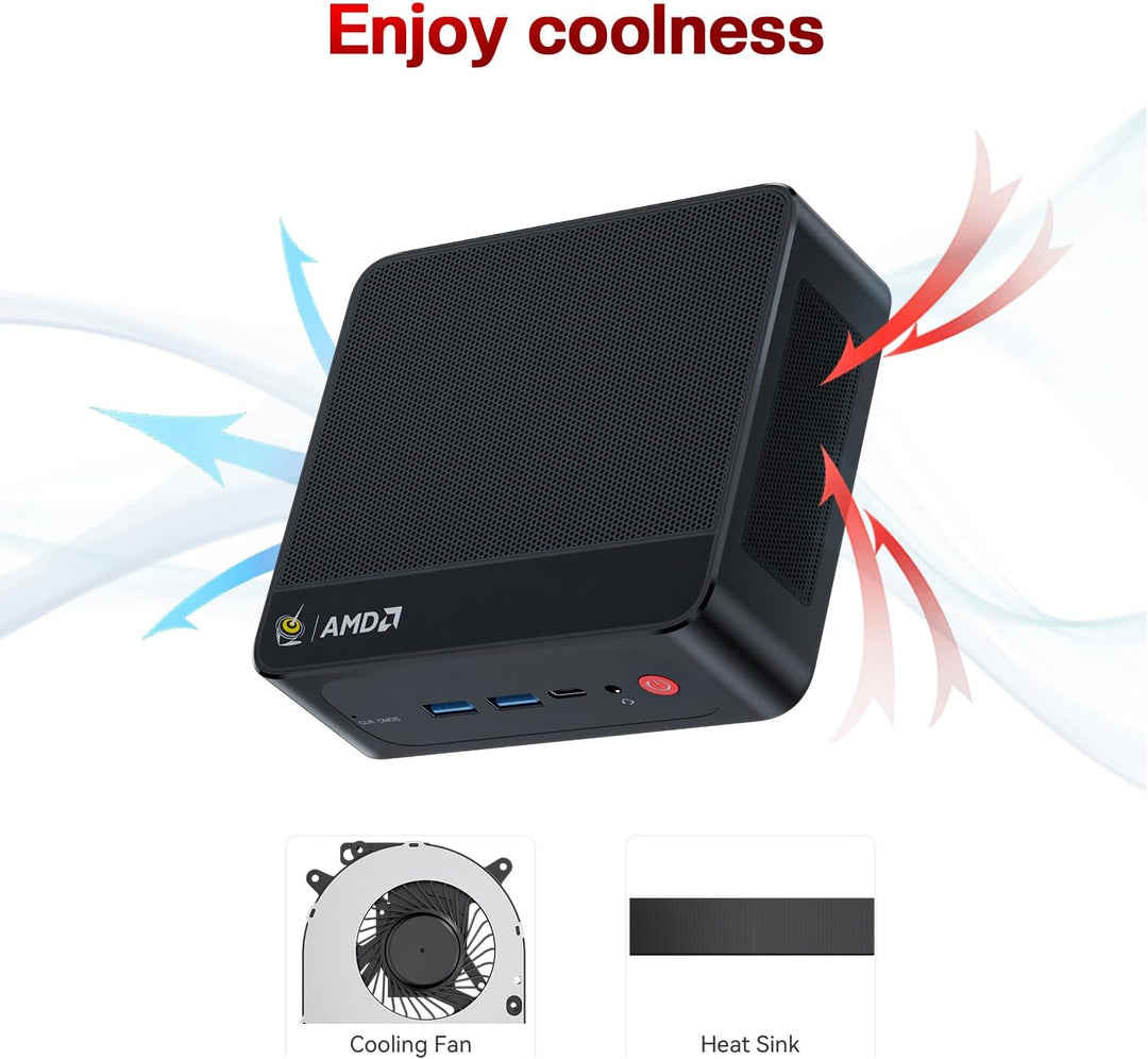 Beelink EQR6 Mini PC, AMD Ryzen 5 6600H(6C/12T bis zu 4.5Ghz), 16GB DDR5 RAM 500GB M.2 PCIe4.0 SSD M
