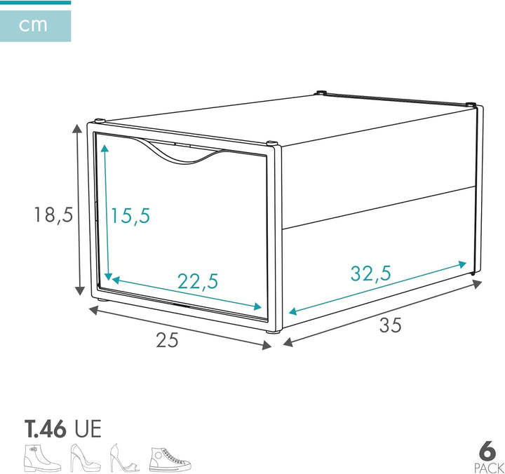 AKTIVE Max Home Schuhkartons aus Kunststoff, 6er-Set Aufbewahrungsboxen, 25 x 35 x 18,5 cm, stapelba