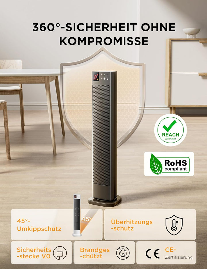 Midea Elektroheizung Keramik 2000W mit Thermostat, 3 Modi 24h-Timer, Überhitzungs- & Kippschutz, Sof