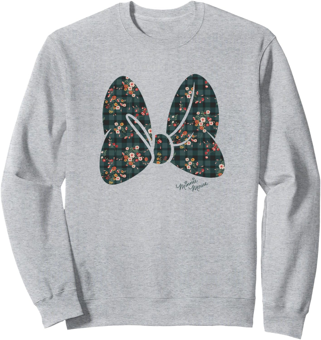 Disney Minnie Mouse Floral Plaid Large Bow Sweatshirt