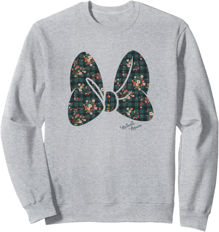 Disney Minnie Mouse Floral Plaid Large Bow Sweatshirt