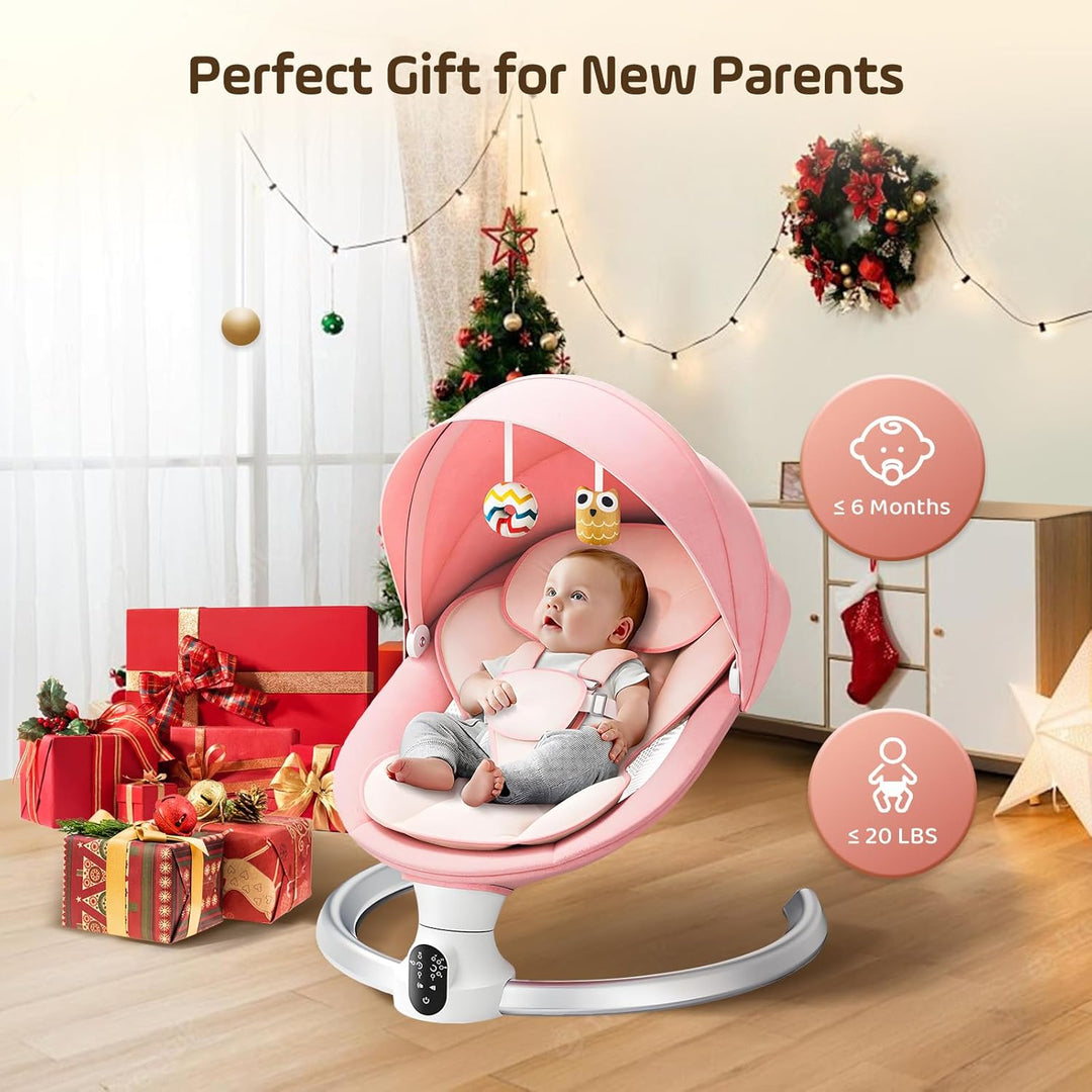 Babywippe Elektrisc mit Fernbedienung & Bluetooth,Elektrische Babywippe mit 5 Schaukelstufen, Elektr