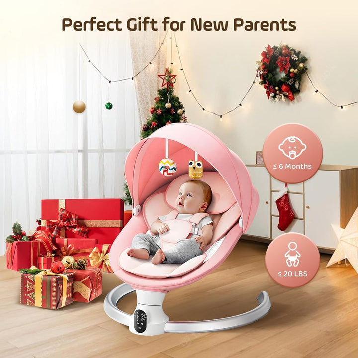 Babywippe Elektrisc mit Fernbedienung & Bluetooth,Elektrische Babywippe mit 5 Schaukelstufen, Elektr
