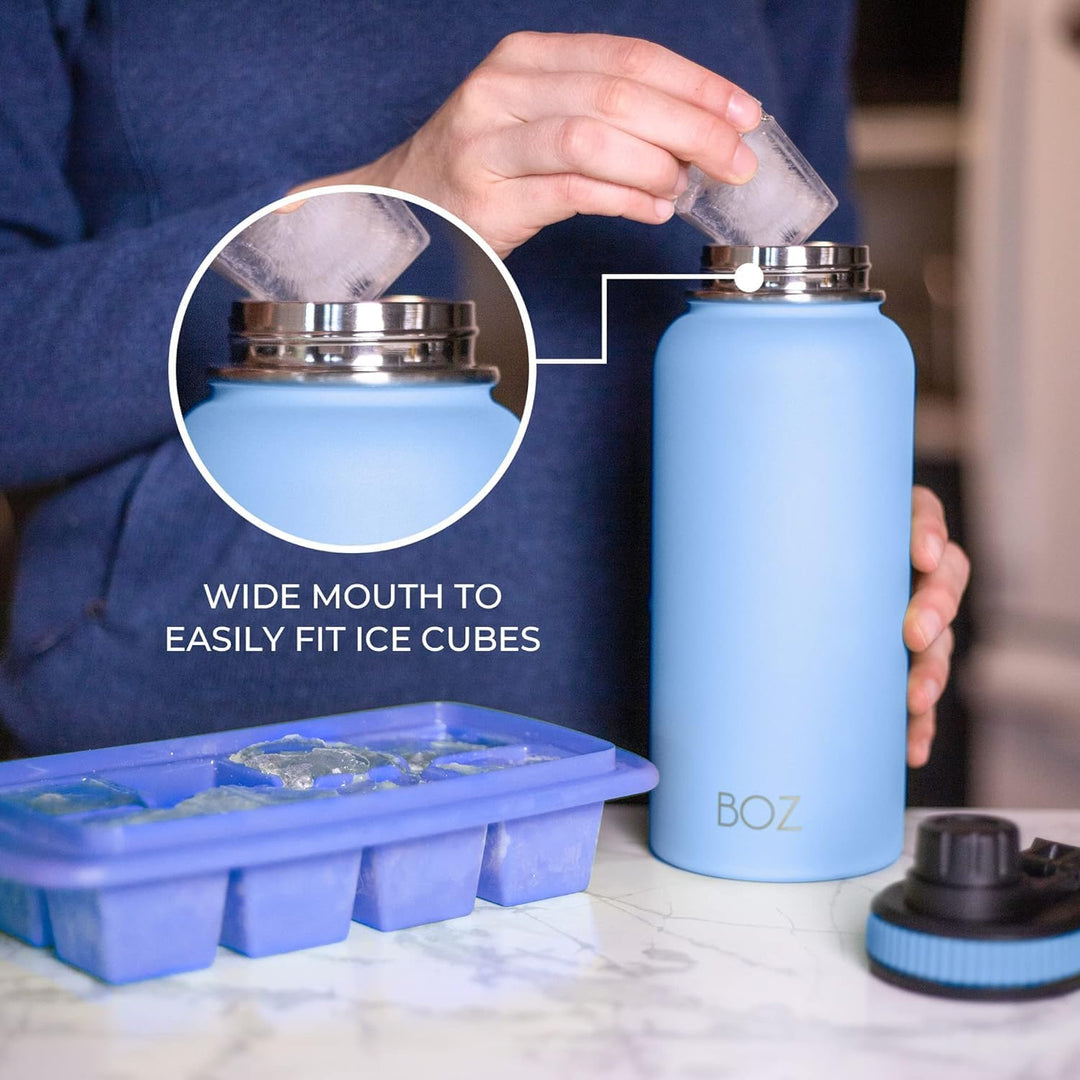 BOZ Isolierte Edelstahl-Wasserflasche mit breiter Öffnung, BPA-frei, doppelwandig, hellblau, Hellbla