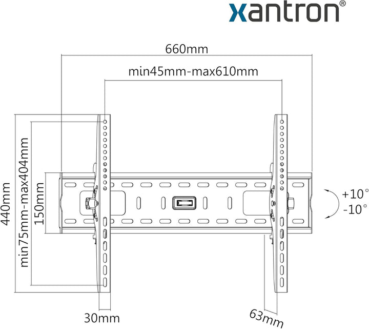Xantron® STRONGLINE-42N TV Wandhalterung Neigbar 37-75 Zoll/VESA 100x100 bis 600x400/ Wandhalterung