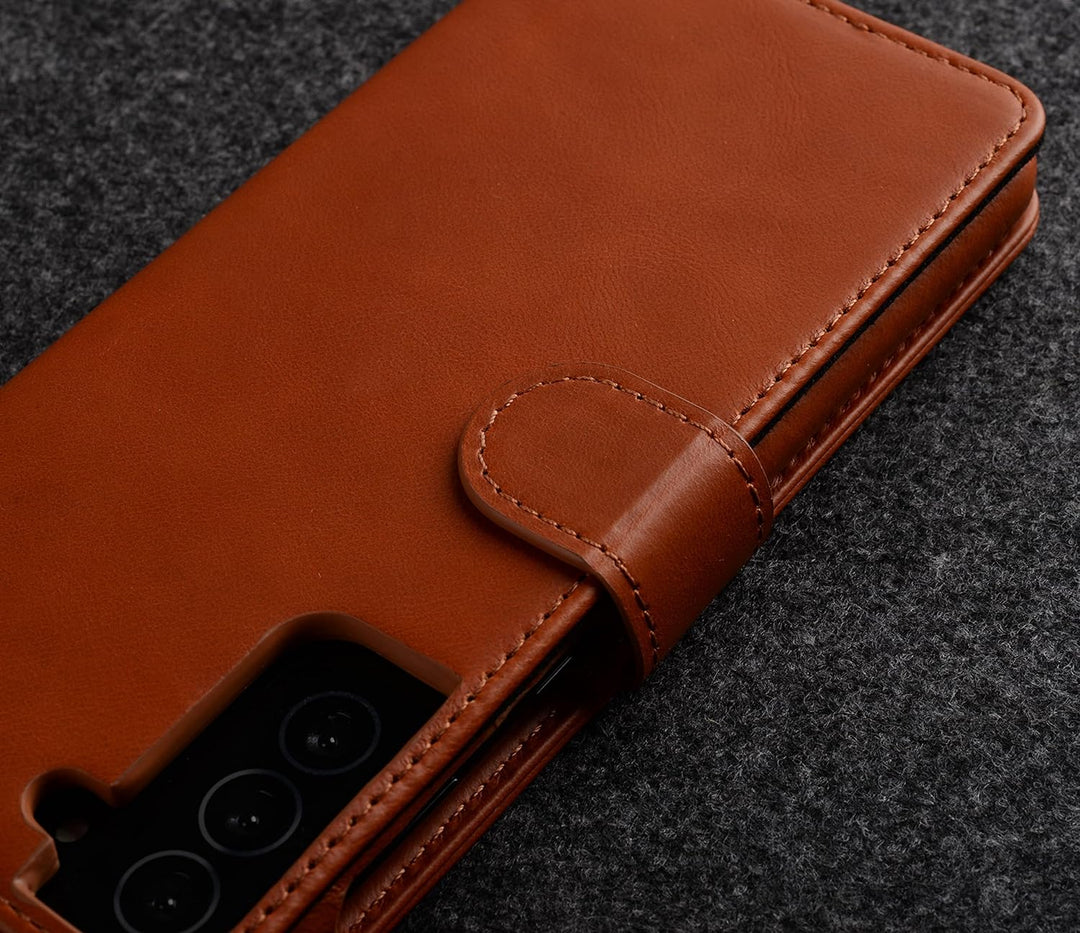 STILGUT Talis kompatibel mit Samsung Galaxy S21 Plus 5G Hülle mit Kartenfach aus Leder, Flip Cover,