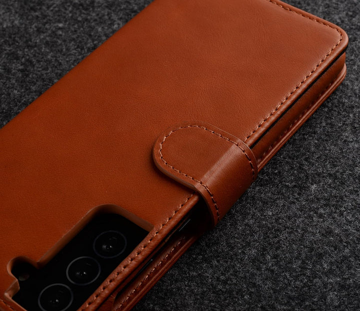 STILGUT Talis kompatibel mit Samsung Galaxy S21 Plus 5G Hülle mit Kartenfach aus Leder, Flip Cover,