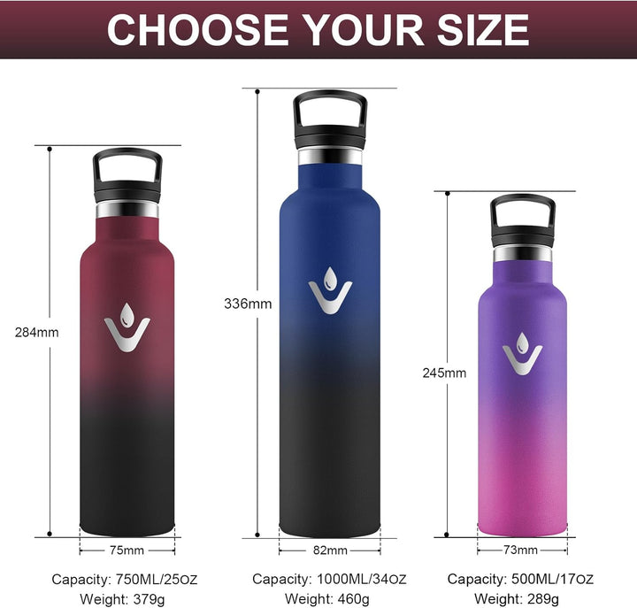 HoneyHolly Trinkflasche Edelstahl, 750 ML BPA-Frei, Thermosflasche, Auslaufsichere Isolierflasche Do