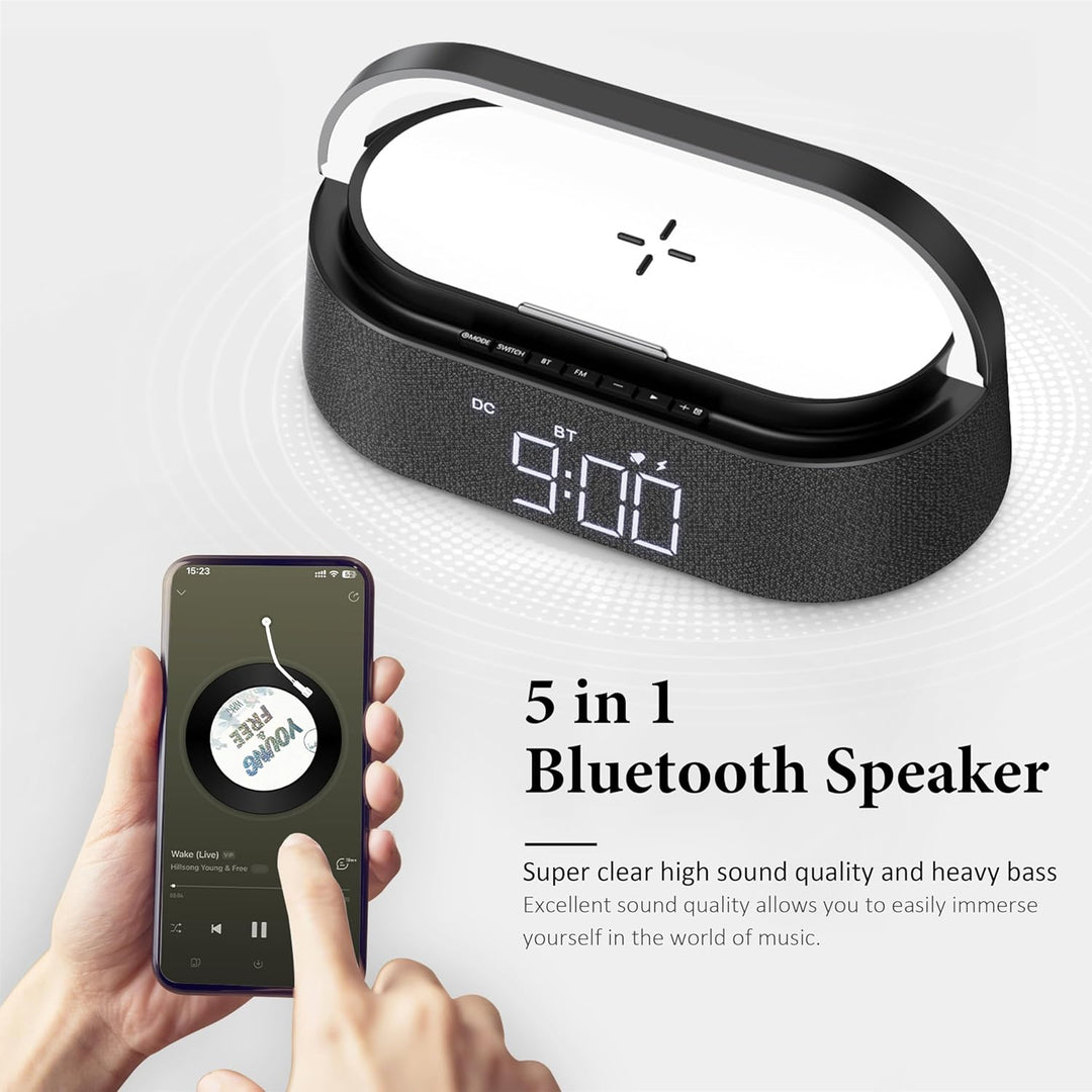 COLSUR Radiowecker Digital mit Wireless Charger, Bluetooth Lautsprecher mit USB-Ladegerät, Smart Wec
