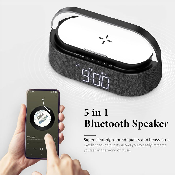 COLSUR Radiowecker Digital mit Wireless Charger, Bluetooth Lautsprecher mit USB-Ladegerät, Smart Wec