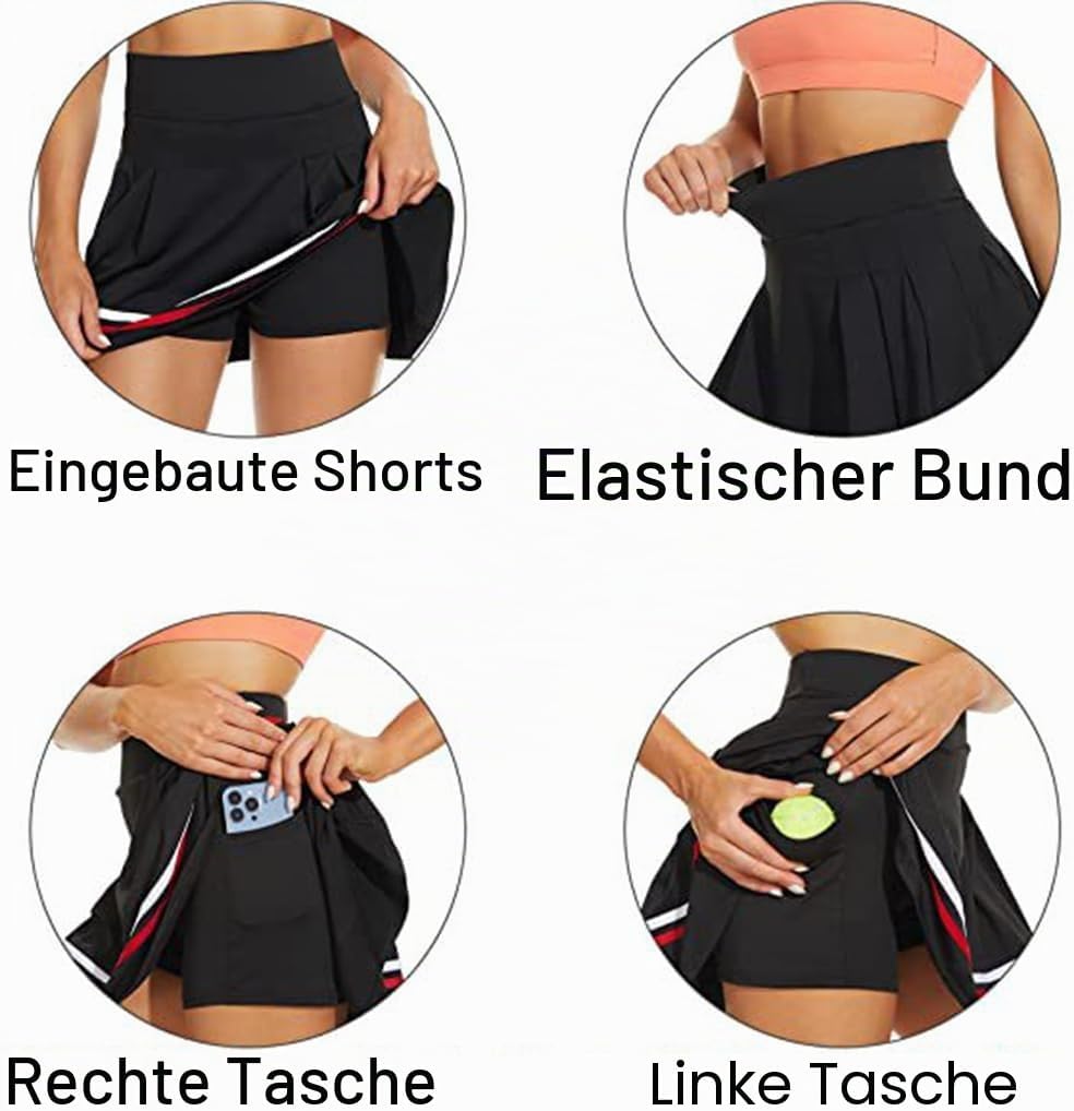 ThreeH Falten-Tennisröcke für Frauen Sportliche Casual Skorts mit Taschen Eingebaute Shorts Hochtail