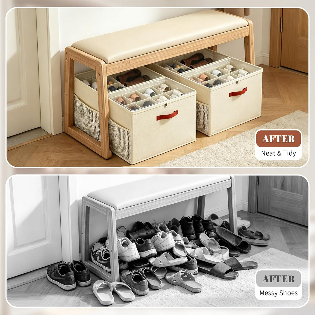 4er-Set Schuh-Organizer, Faltbare Stoff-Schuhkisten mit Griff, Aufbewahrungsbox für den Schrank, für