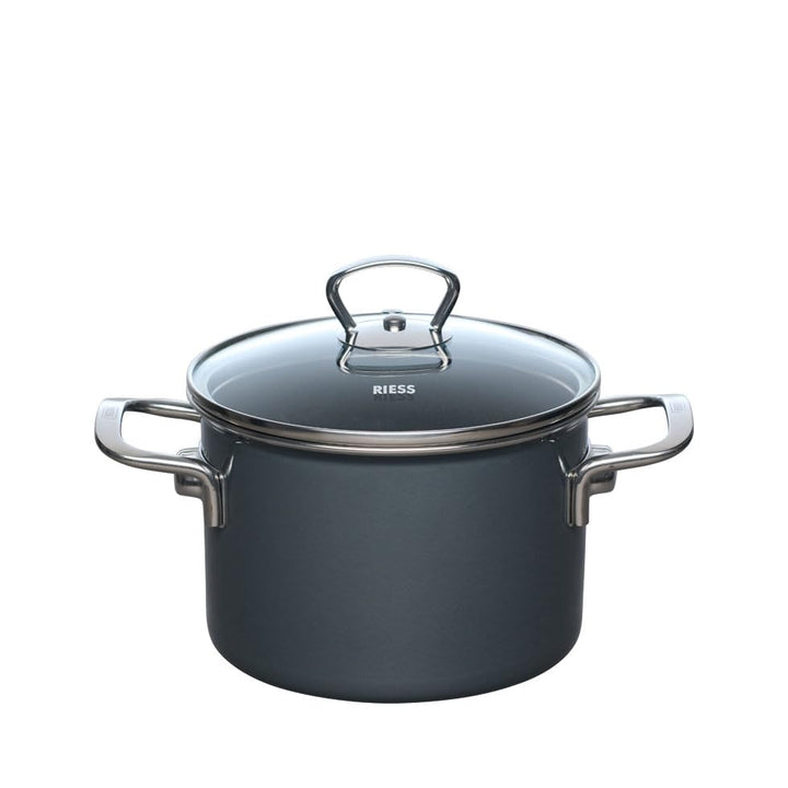 Riess, 0702-003, Fleischtopf mit Glasdeckel, 16cm, 2L, NOUVELLE PUR, DARK GREY LBH 25,3x17,5x11,5 Ge