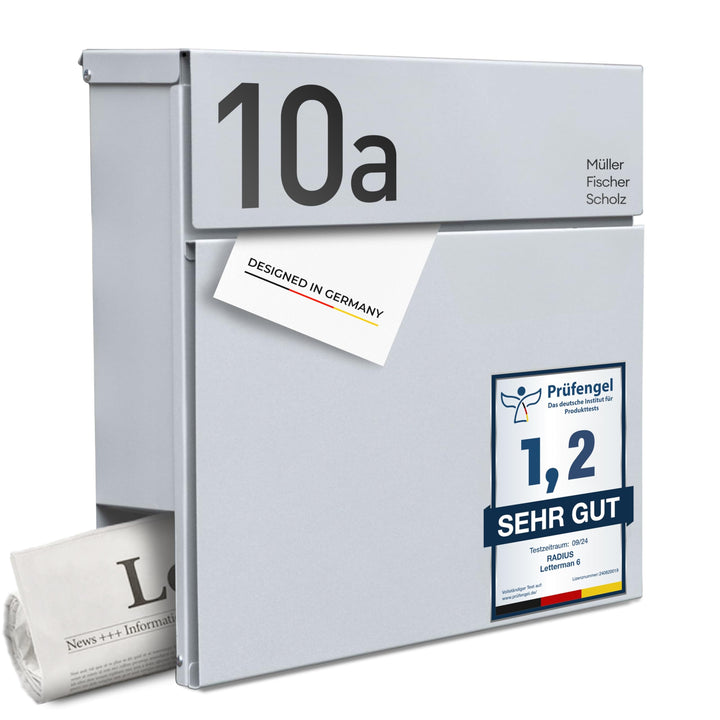 Radius® Designer Briefkasten Edelstahl - Hausnummer & Briefkasten Namensschild personalisiert mit La