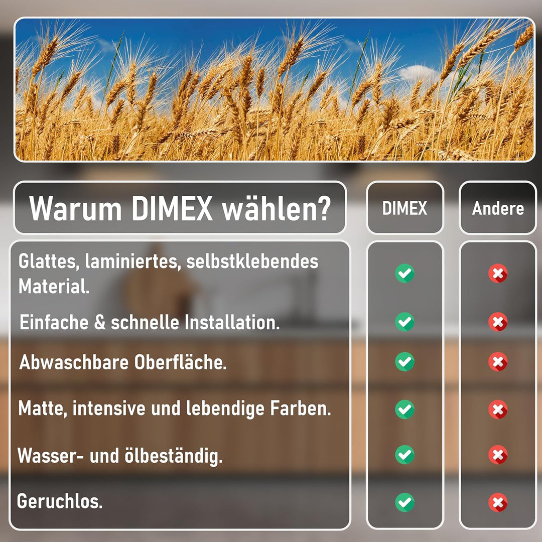 DIMEX Küchenrückwand Folie selbstklebend WEIZENFELD | Klebefolie - Dekofolie - Spritzschutz für Küch