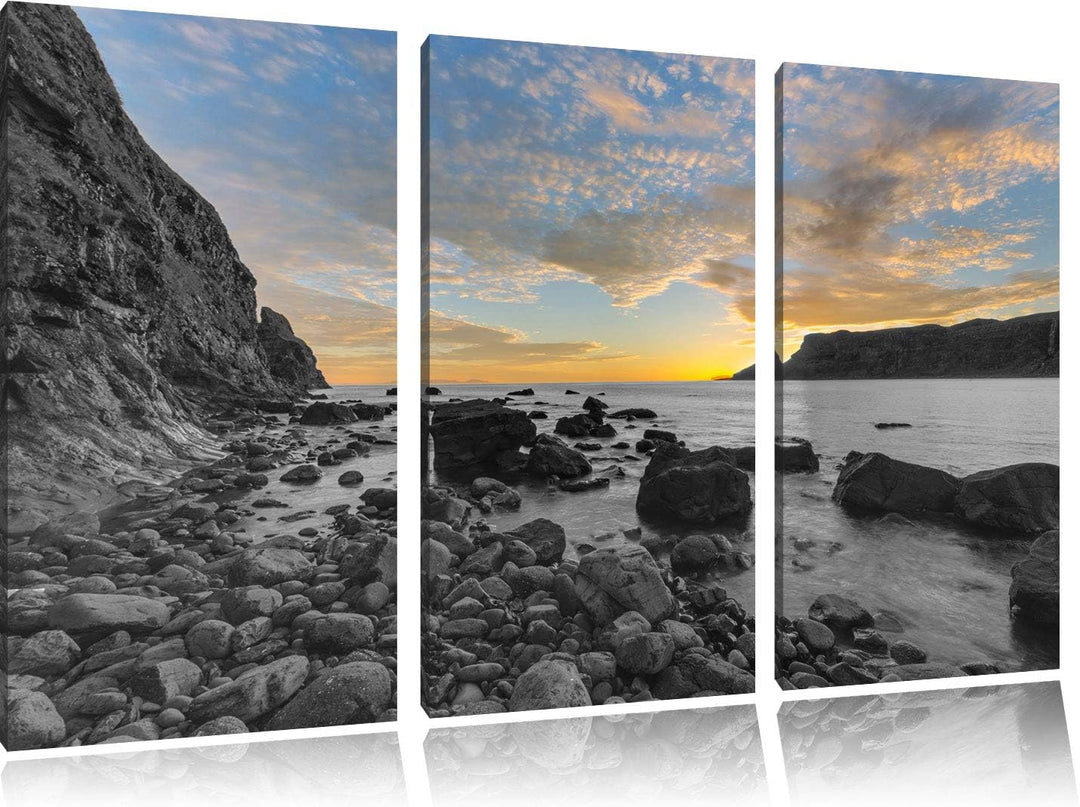 Pixxprint Ruhiger Felsstrand als Leinwandbild | Grösse: 3 Teilig (120x80) | Wandbild| Kunstdruck | f