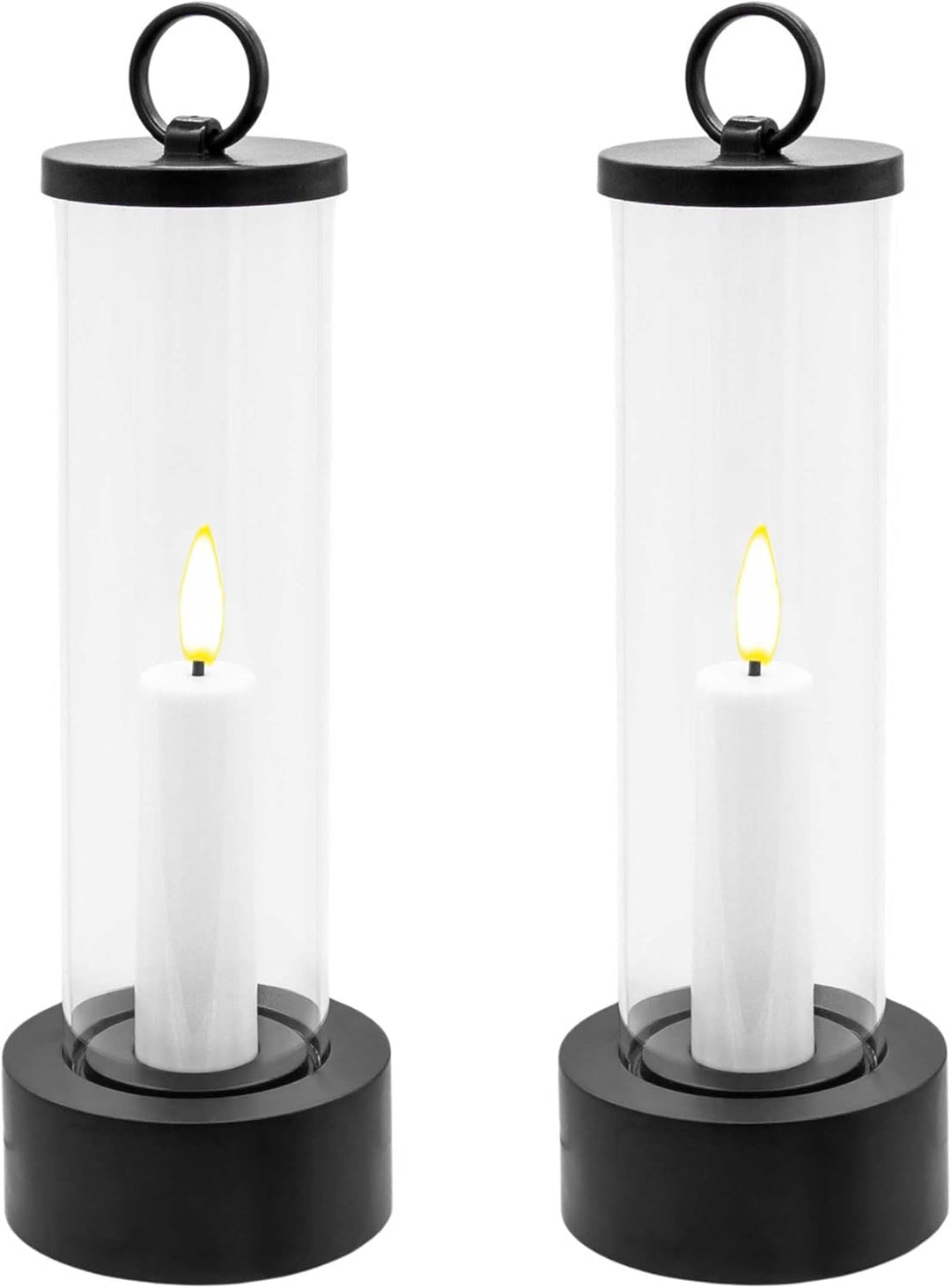 Outdoor LED Kerze im Glas batteriebetrieben mit Flammen Effekt und Timer - 2er Set - Tischkerze im W