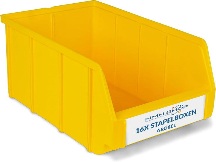 HMH 16x Stapelboxen Grösse L Werkstatt Garage Keller Sichtlagerboxen 335x209x152mm Lagerboxen GELB S