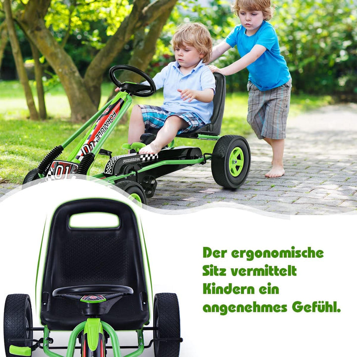 GOPLUS Gokart ab 3-8 Jahre, Kinderfahrzeug mit Verstellbarem Sitz, Tretauto aus Gummireifen, Flexibl