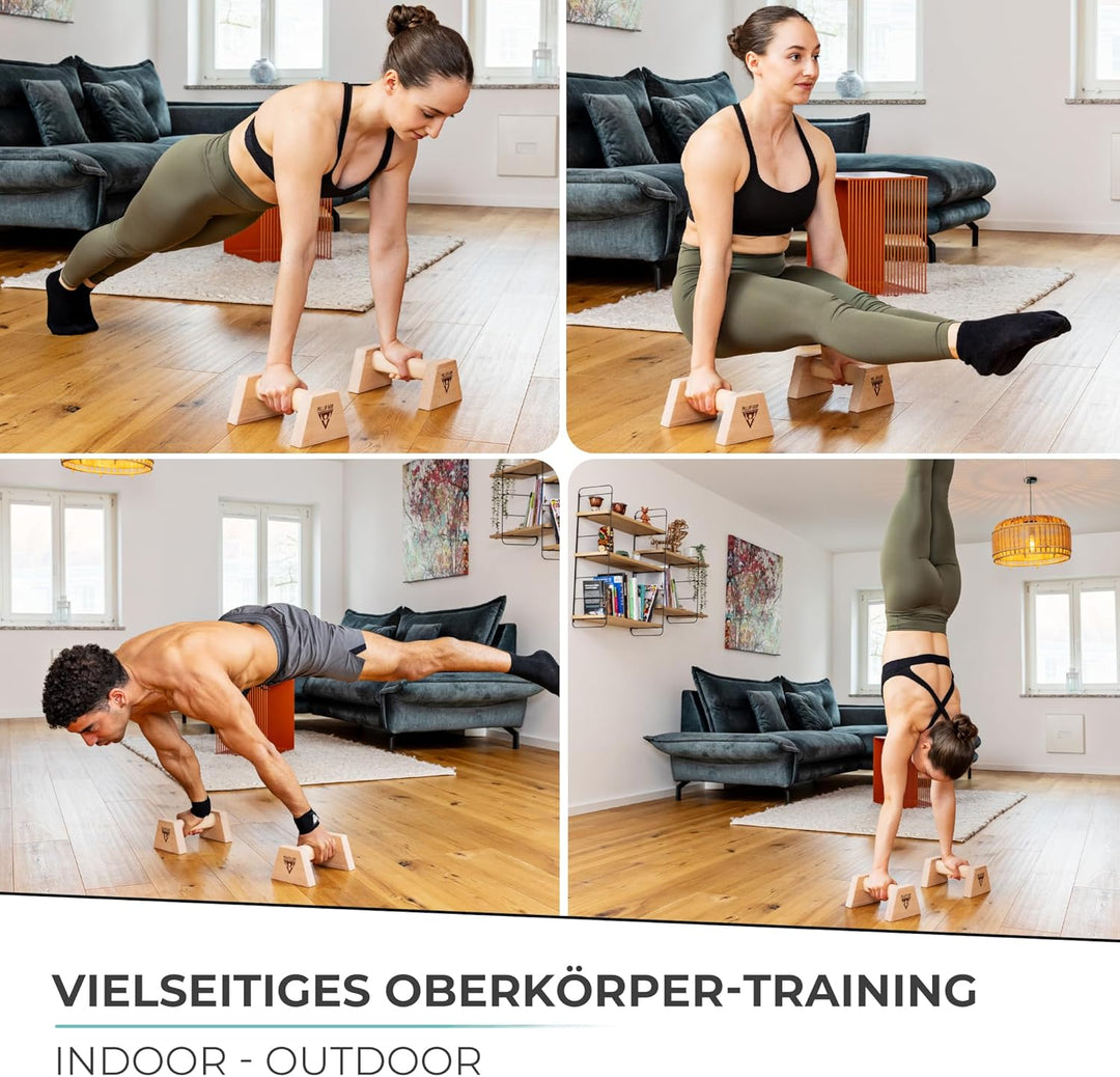 PULLUP & DIP Liegestützgriffe Handstandgriffe mit rundem Holz Griff und hochbelastbarem Stahl - ruts
