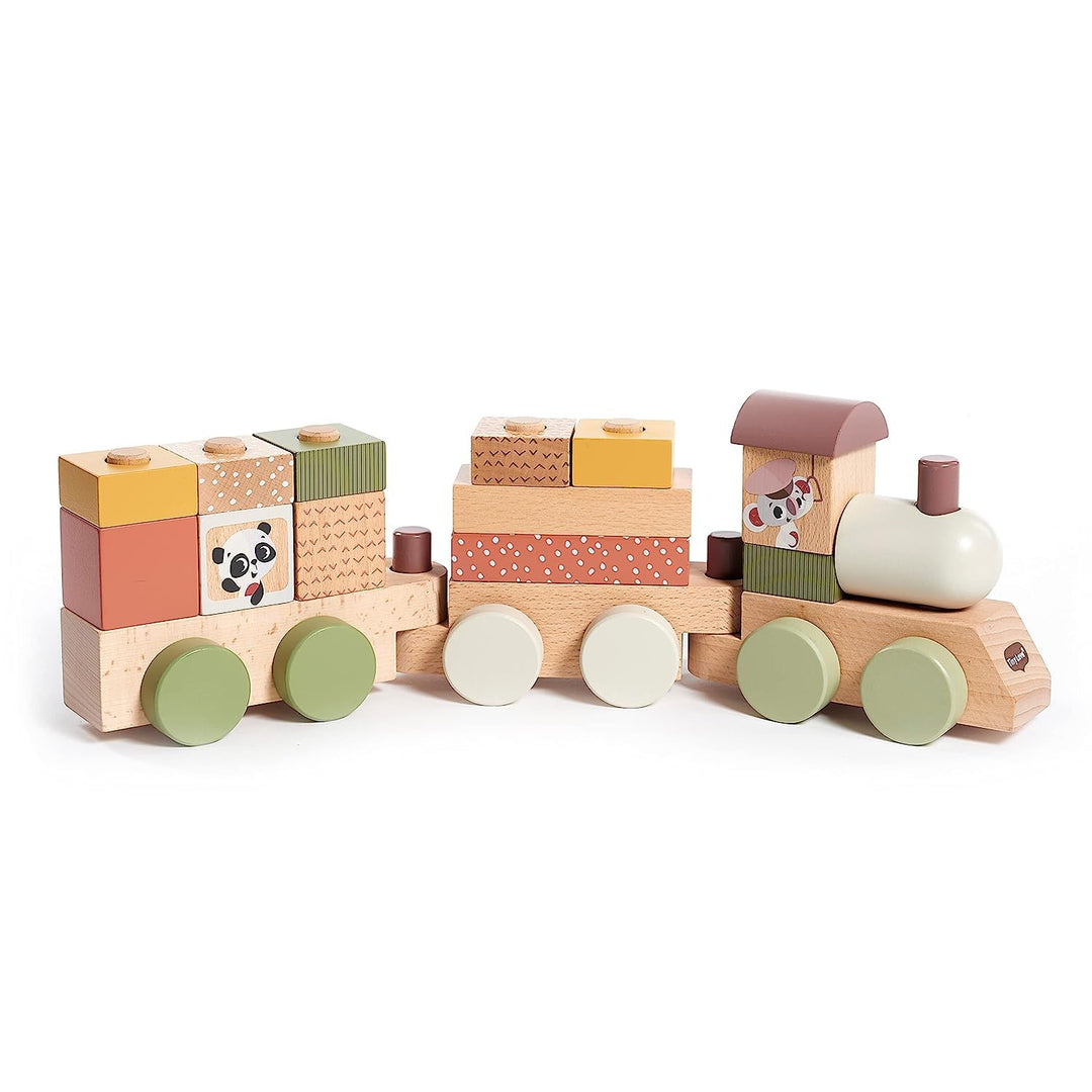 Tiny Love hölzerner Stapelzug, Holzzug Baby, Zug Spielzeug Holz mit 3 Waggons und 14 stapelbaren Spi